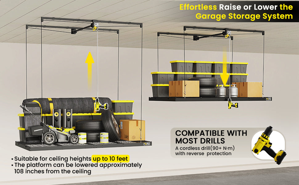 Garage Ceiling Storage Rack – 4x8 FT – Black-500 lb