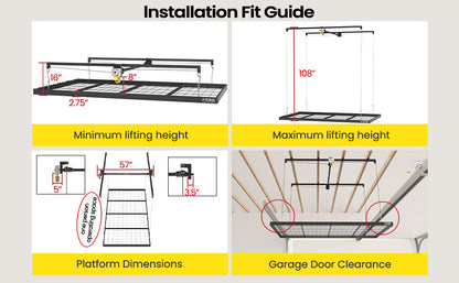 Garage Ceiling Storage Rack – 4x8 FT – Black-500 lb