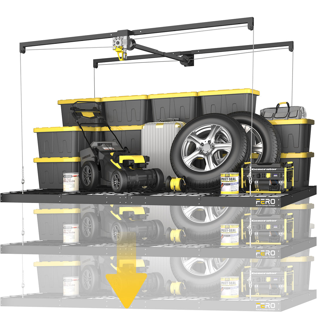 Garage Ceiling Storage Racks – 4x8 FT – Black 325lb