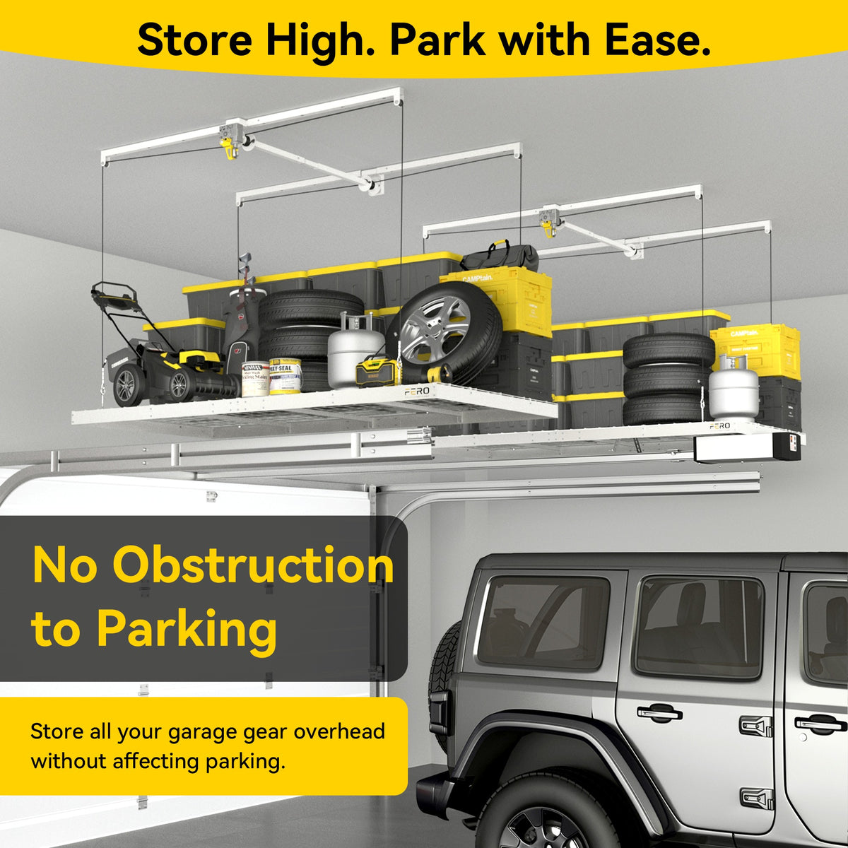 FERO Overhead Garage Storage Rack 4x8, White 500 lb