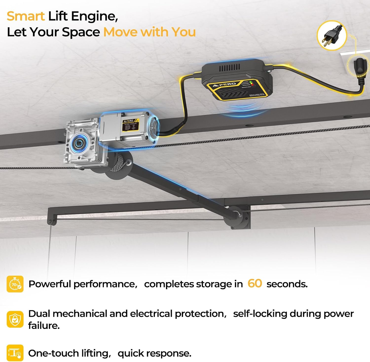 Garage Ceiling Storage Rack with Remote Control  – 4x8 FT – Black