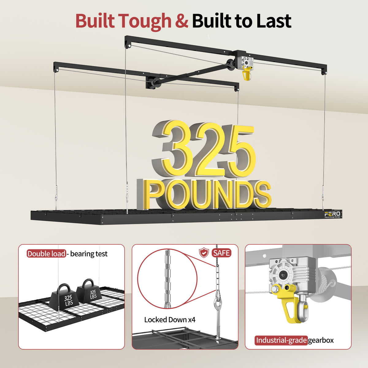 Garage Ceiling Storage Racks – 4x8 FT – Black 325lb