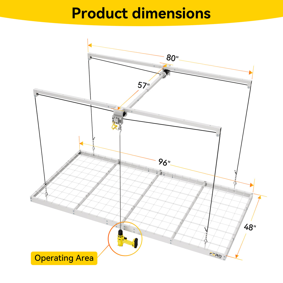 FERO Overhead Garage Storage Rack 4x8, White 500 lb
