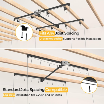 Garage Ceiling Storage Rack with Remote Control  – 4x8 FT – Black