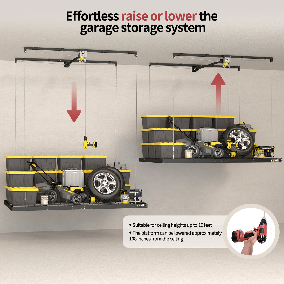 Garage Ceiling Storage Racks – 4x8 FT – Black 325lb