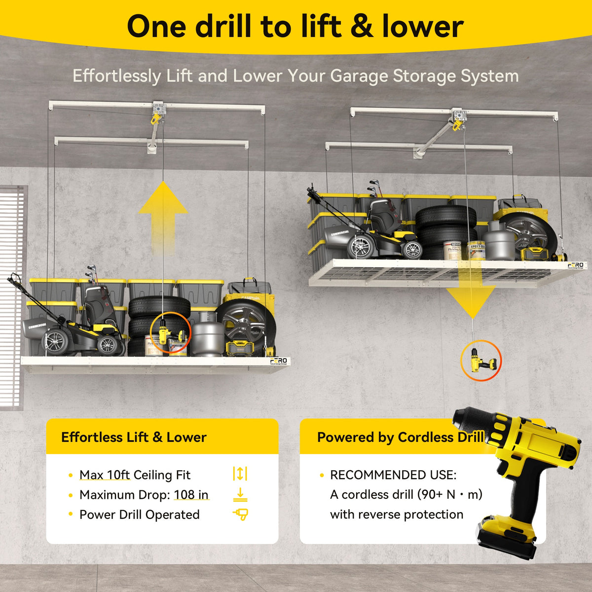 FERO Overhead Garage Storage Rack 4x8, White 500 lb