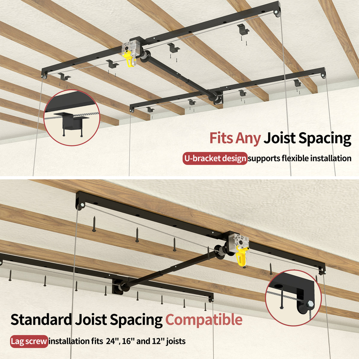 Garage Ceiling Storage Racks – 4x8 FT – Black 325lb