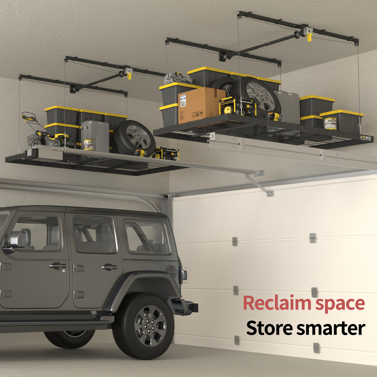Garage Ceiling Storage Racks – 4x8 FT – Black 325lb