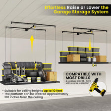 Garage Ceiling Storage Rack – 4x8 FT – Black-500 lb
