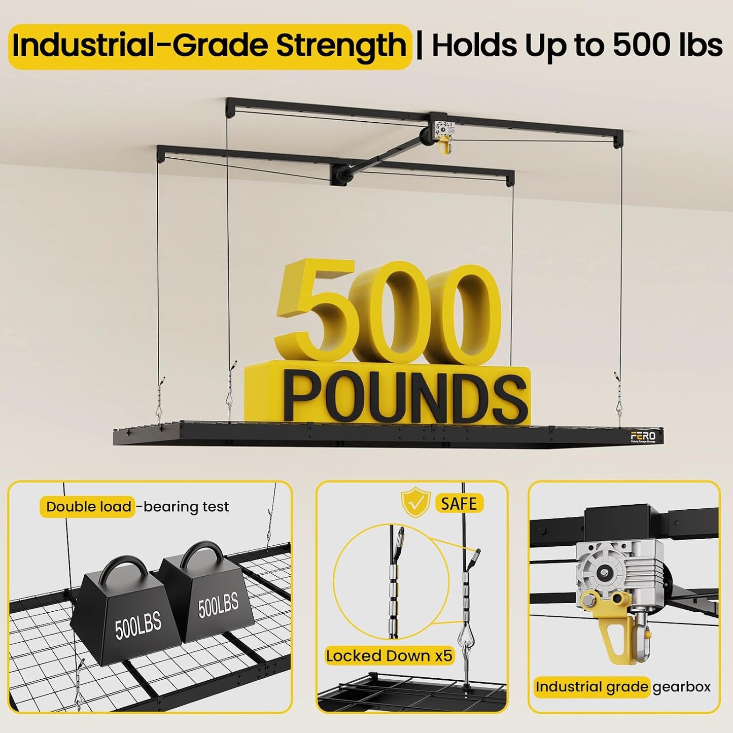 Garage Ceiling Storage Rack – 4x8 FT – Black-500 lb