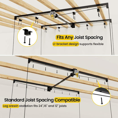 Garage Ceiling Storage Rack – 4x8 FT – Black-500 lb