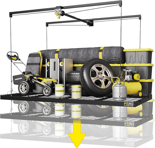 Garage Ceiling Storage Rack – 4x8 FT – Black-500 lb