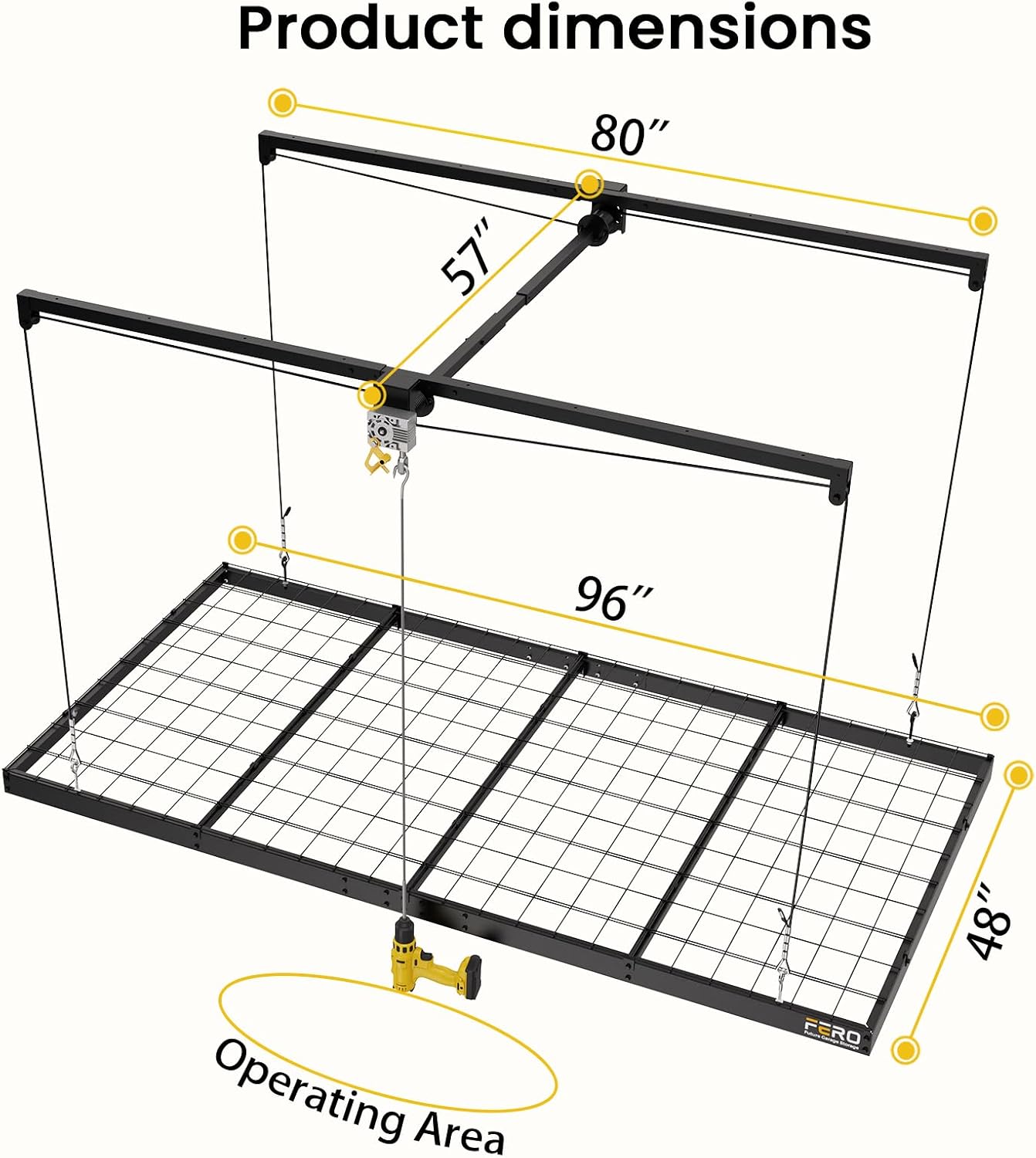 Garage Ceiling Storage Rack – 4x8 FT – Black-500 lb