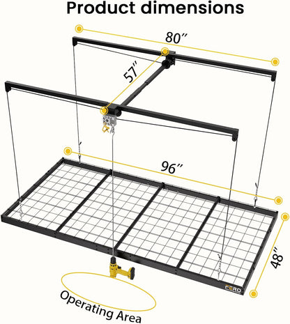 Garage Ceiling Storage Rack – 4x8 FT – Black-500 lb
