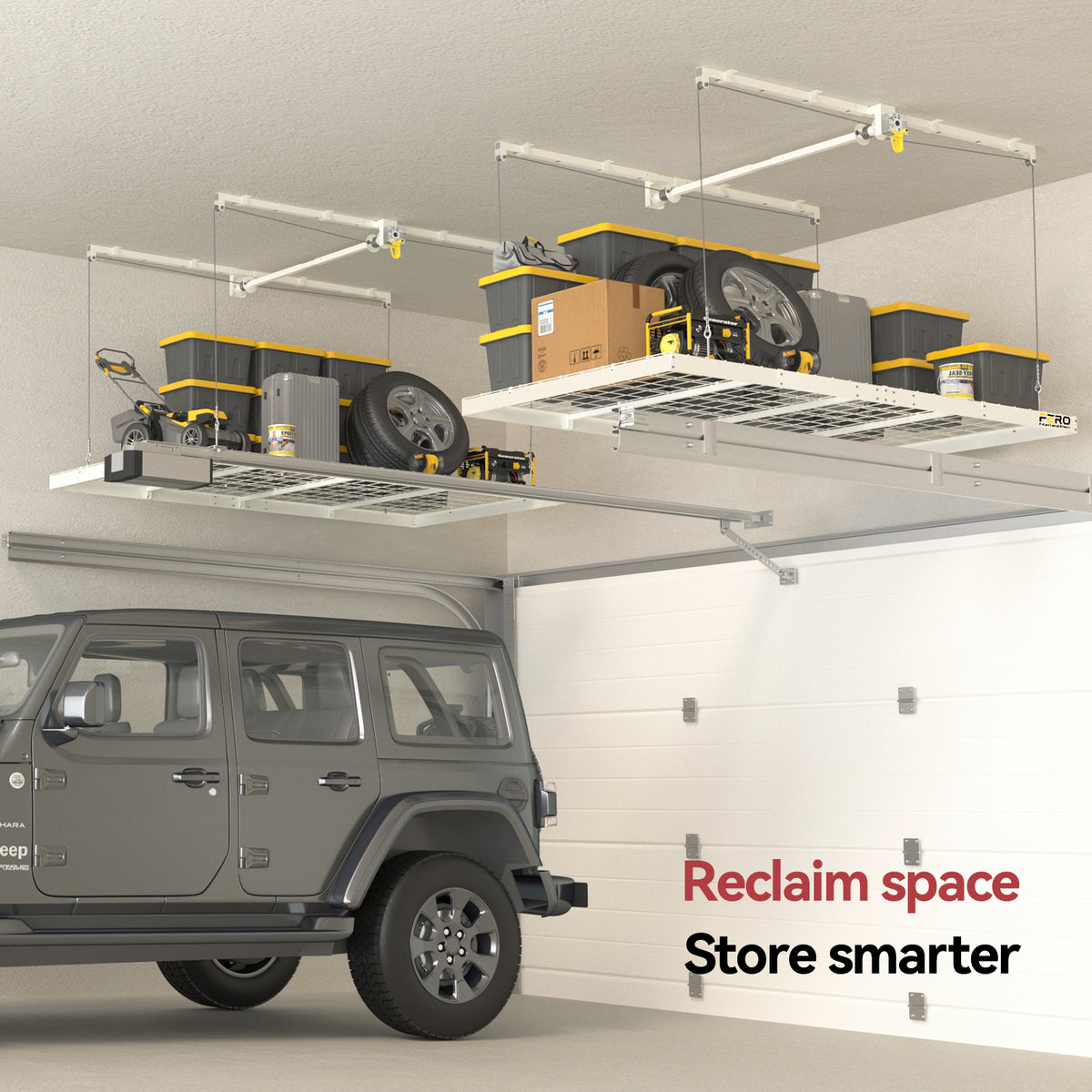 Garage Ceiling Storage Racks – 4x8 FT – White 325lb
