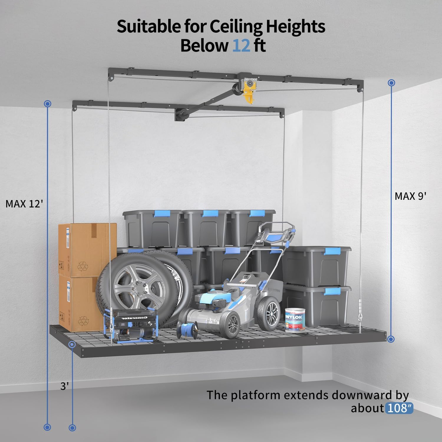 Garage Ceiling Storage Racks – 4x8 FT – Black
