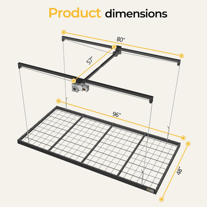 Garage Ceiling Storage Rack with Remote Control  – 4x8 FT – Black