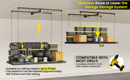 Garage Ceiling Storage Rack – 4x8 FT – Black-500 lb