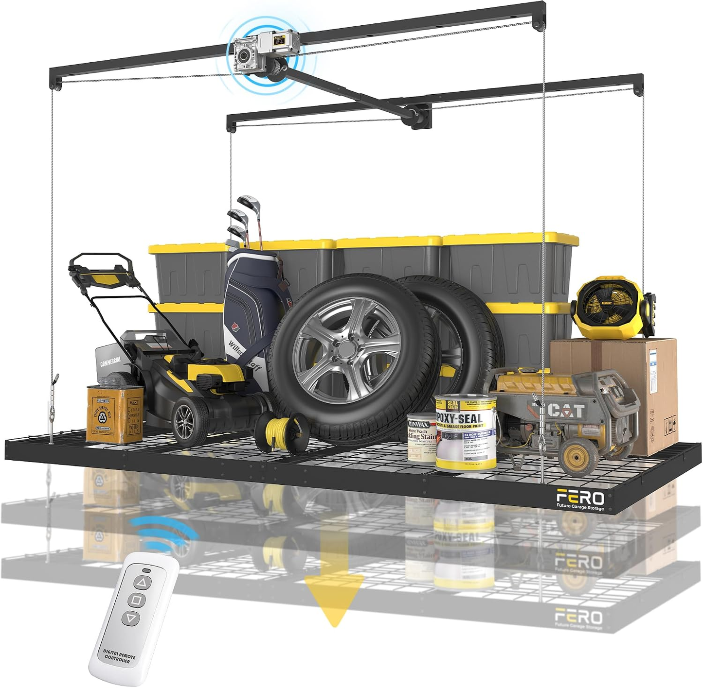 Garage Ceiling Storage Rack with Remote Control  – 4x8 FT – Black