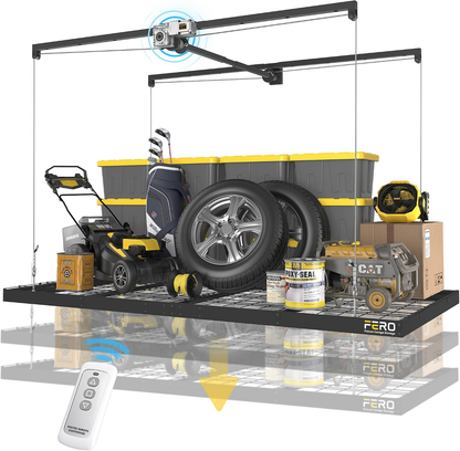 Garage Ceiling Storage Rack with Remote Control  – 4x8 FT – Black