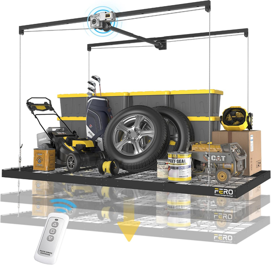 Garage Ceiling Storage Rack with Remote Control  – 4x8 FT – Black