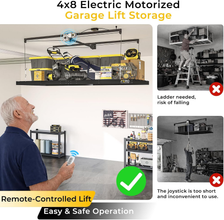 Garage Ceiling Storage Rack with Remote Control  – 4x8 FT – Black