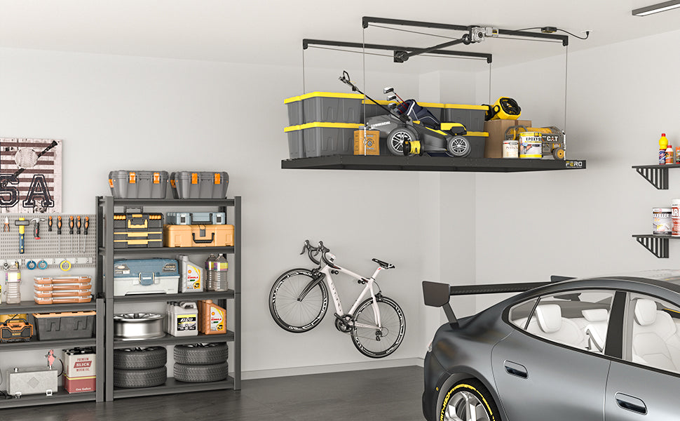 Garage with overhead storage and space for everyday use